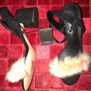 Zara Faux suede & fur sandals new Sz 39